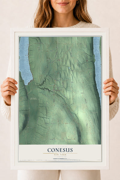 Conesus, New York map print, 18" x 24" W/ White Ayous Wood Frame mockup