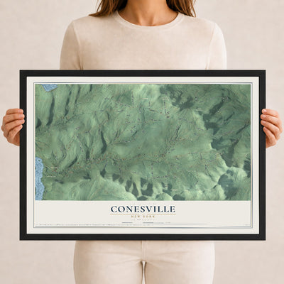 Conesville, New York map print, 12" x 18" W/ Black Ayous Wood Frame mockup