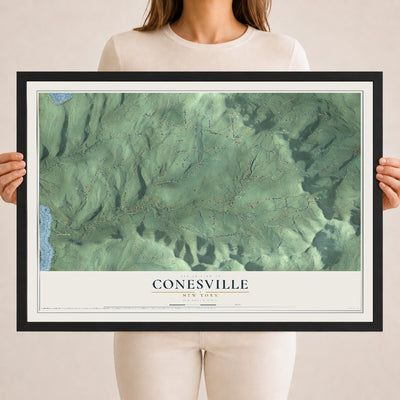 Conesville, New York map print, 18" x 24" W/ Black Ayous Wood Frame mockup