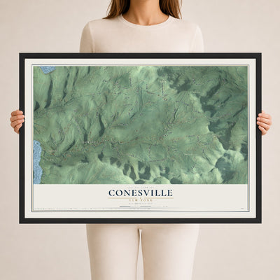 Conesville, New York map print, 24" x 36" W/ Black Ayous Wood Frame mockup