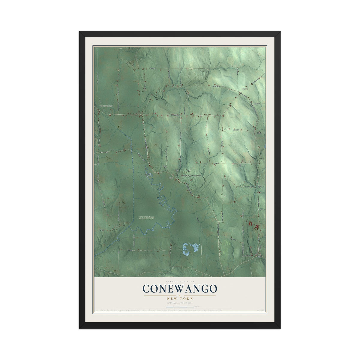 Conewango, New York map print, 12" x 18" W/ Black Ayous Wood Frame mockup