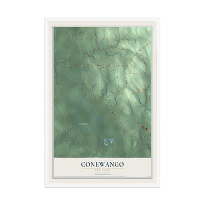 Conewango, New York map print, 12" x 18" W/ White Ayous Wood Frame mockup