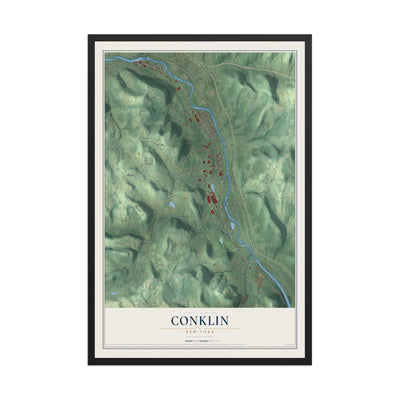 Conklin, New York map print, 12" x 18" W/ Black Ayous Wood Frame mockup