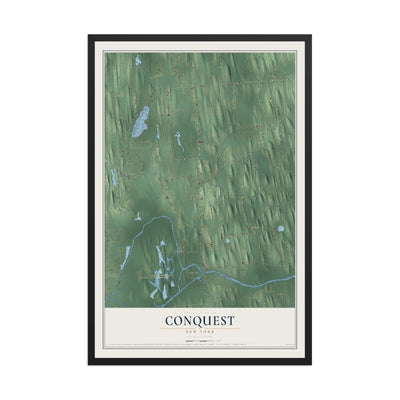 Conquest, New York map print, 12" x 18" W/ Black Ayous Wood Frame mockup