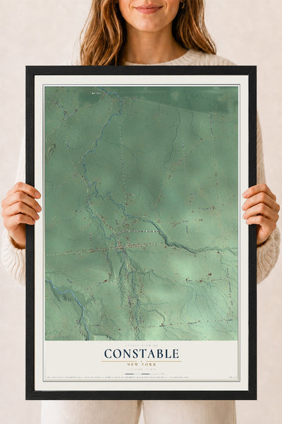 Constable, New York map print, 18" x 24" W/ Black Ayous Wood Frame mockup