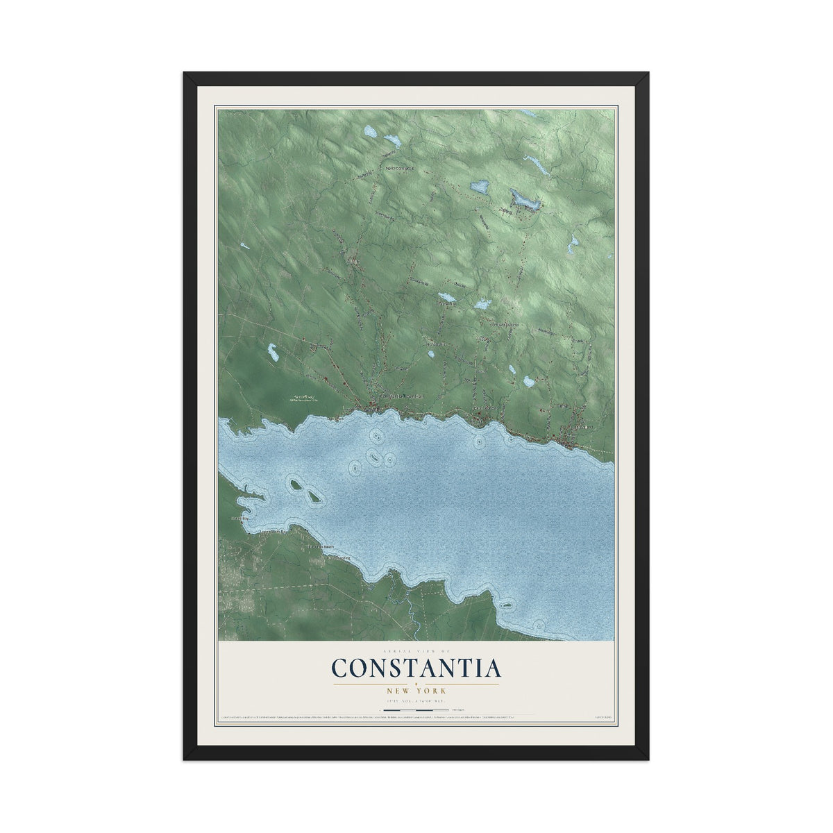 Constantia, New York map print, 12" x 18" W/ Black Ayous Wood Frame mockup