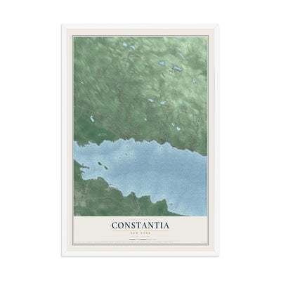 Constantia, New York map print, 12" x 18" W/ White Ayous Wood Frame mockup