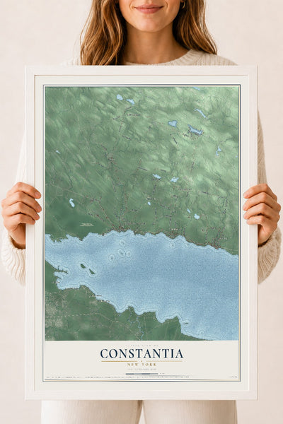 Constantia, New York map print, 18" x 24" W/ White Ayous Wood Frame mockup