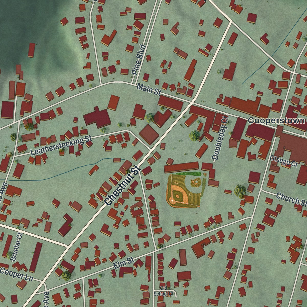Close-up 1 of the Cooperstown, New York map artwork