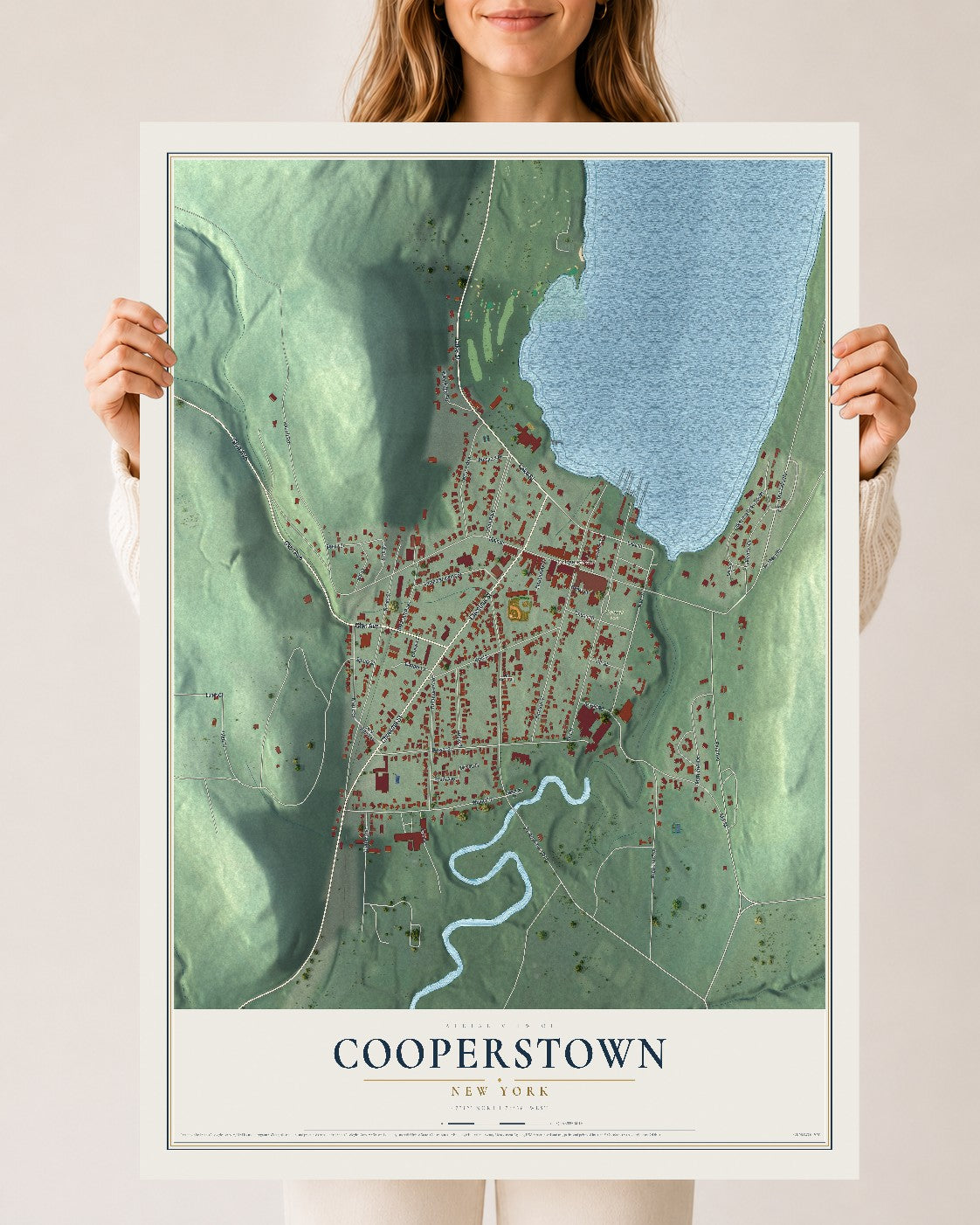 Cooperstown, New York map print, 24" x 36" Archival Matte Print mockup