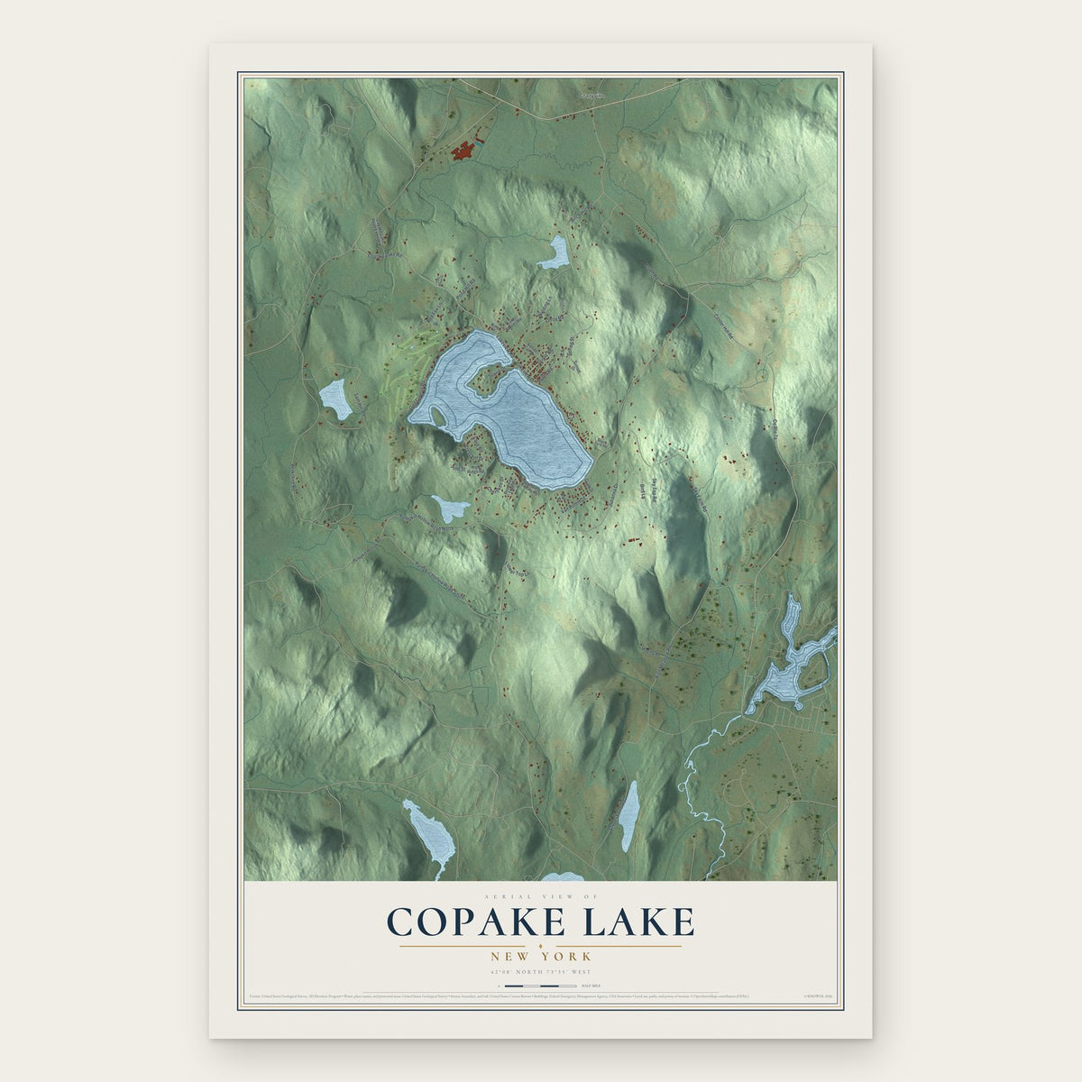 Copake Lake, New York map print, the full design