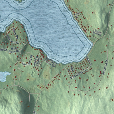 Close-up of the map of Copake Lake, New York print showing street and building detail