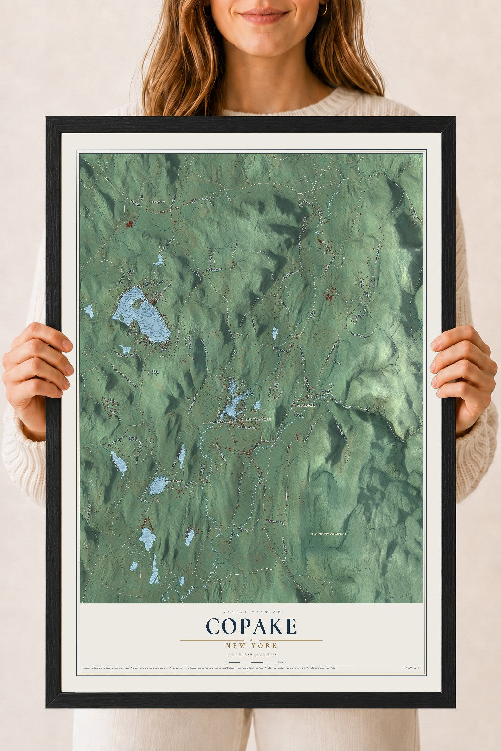 Copake, New York map print, 18" x 24" W/ Black Ayous Wood Frame mockup