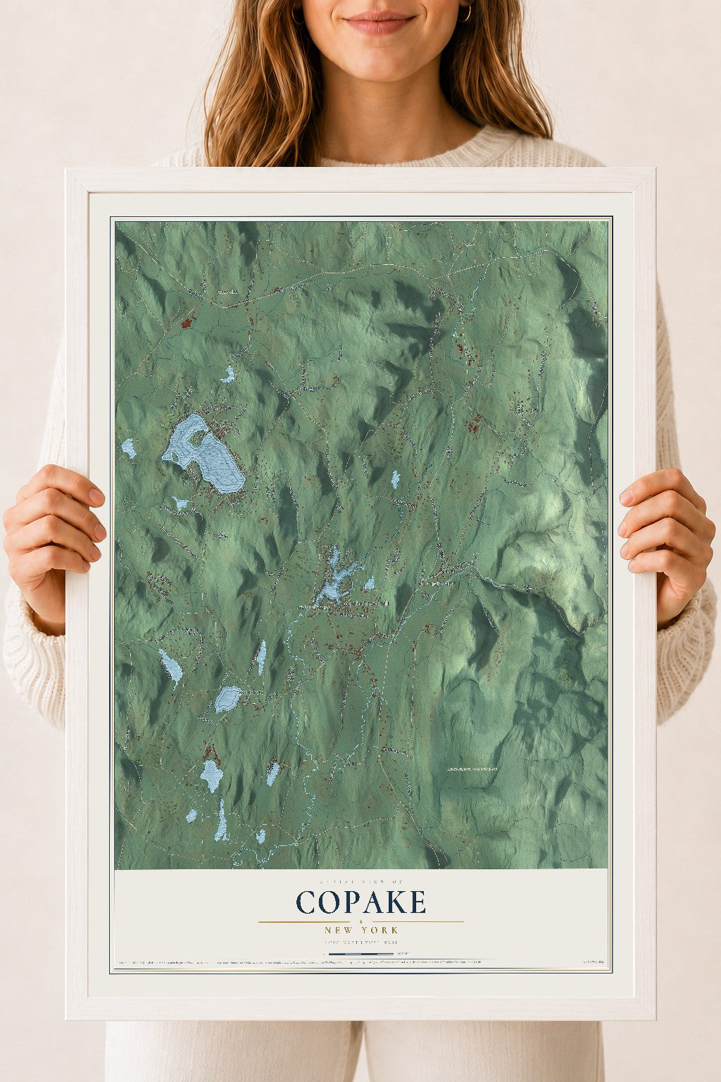 Copake, New York map print, 18" x 24" W/ White Ayous Wood Frame mockup