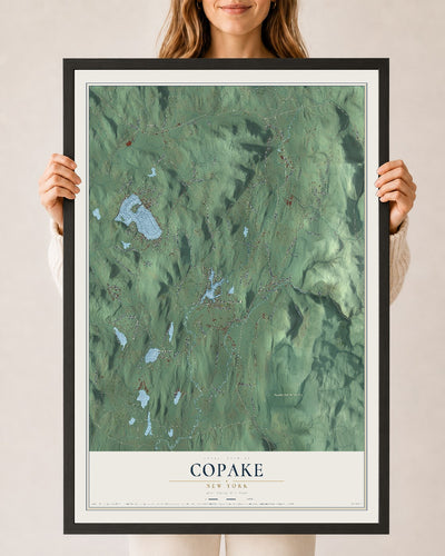 Copake, New York map print, 24" x 36" W/ Black Ayous Wood Frame mockup
