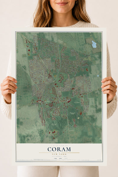 Coram, New York map print, 18" x 24" Archival Matte Print mockup