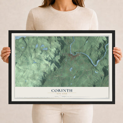 Corinth, New York map print, 12" x 18" W/ Black Ayous Wood Frame mockup
