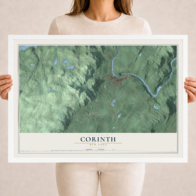 Corinth, New York map print, 18" x 24" W/ White Ayous Wood Frame mockup