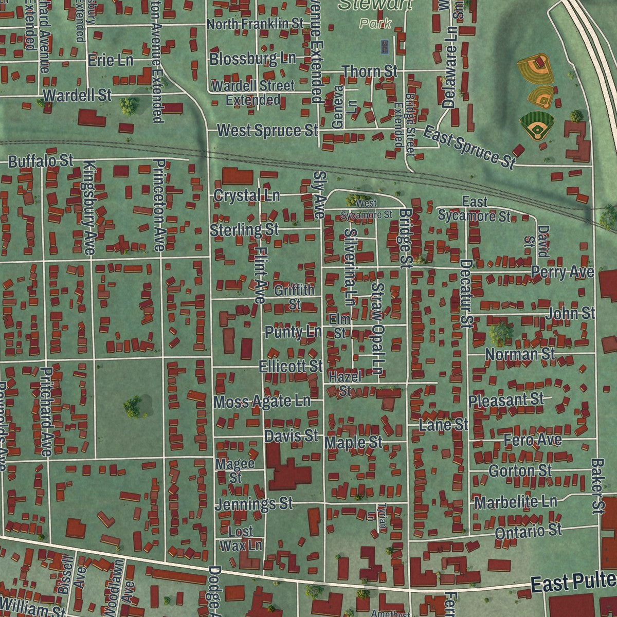 Close-up 2 of the Corning City (Steuben County), New York map artwork