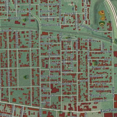 Close-up 2 of the Corning City (Steuben County), New York map artwork