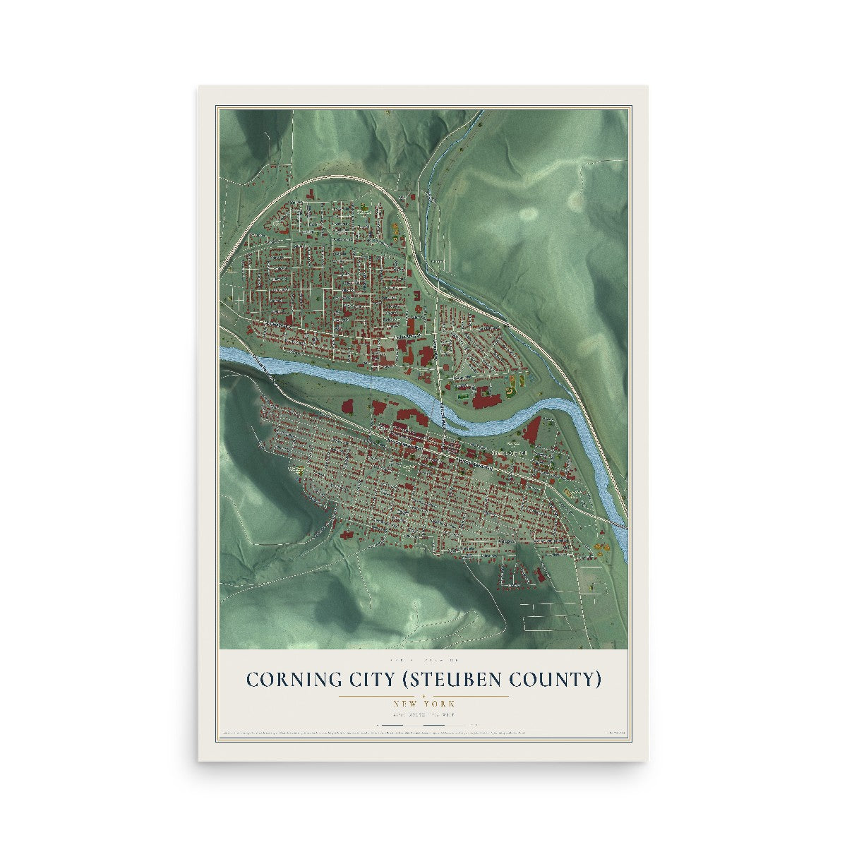 Corning City (Steuben County), New York map print, 12" x 18" Archival Matte Print mockup