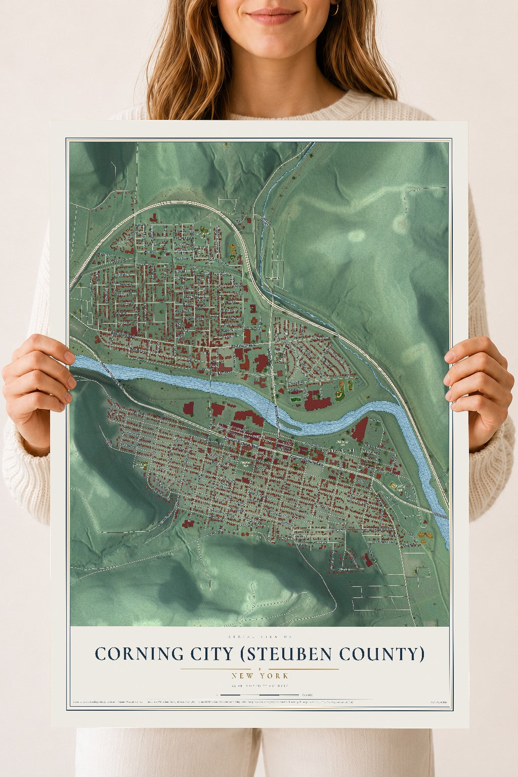 Corning City (Steuben County), New York map print, 18" x 24" Archival Matte Print mockup