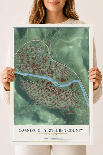 Corning City (Steuben County), New York map print, 18" x 24" Archival Matte Print mockup