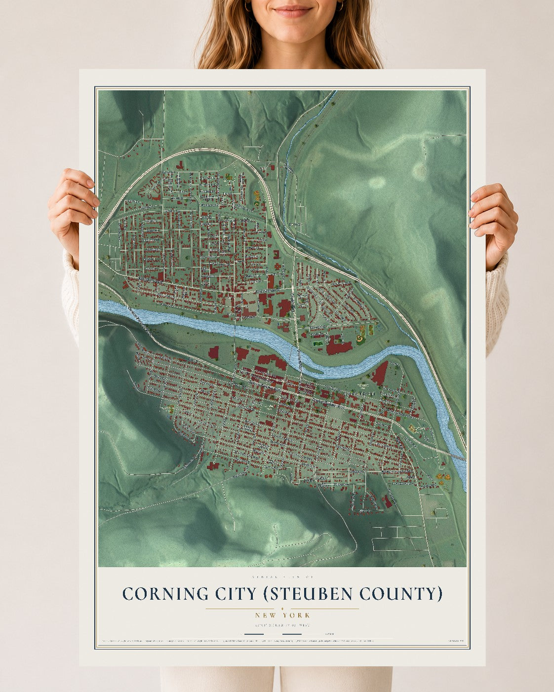 Corning City (Steuben County), New York map print, 24" x 36" Archival Matte Print mockup