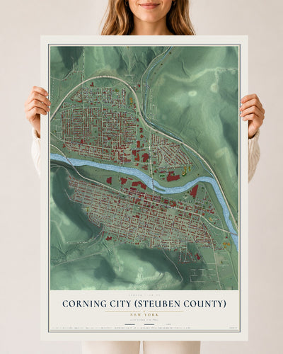 Corning City (Steuben County), New York map print, 24" x 36" Archival Matte Print mockup