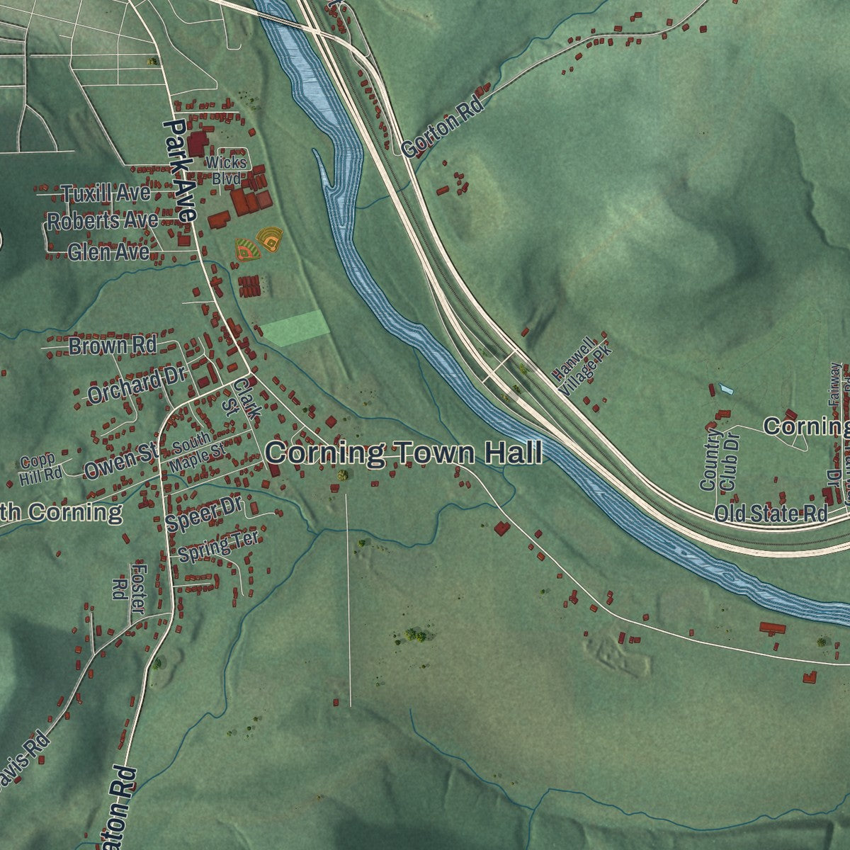 Close-up 2 of the Corning Town (Steuben County), New York map artwork
