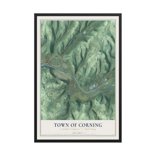 Map of the Town of Corning, Steuben County, New York, 12 x 18 inch print in a black wood frame