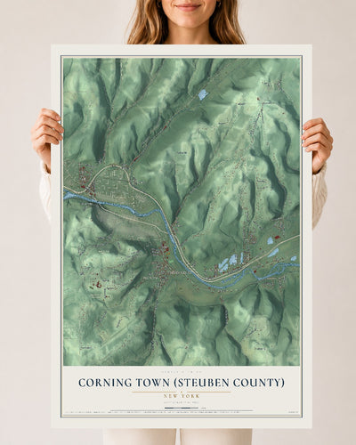 Corning Town (Steuben County), New York map print, 24" x 36" Archival Matte Print mockup
