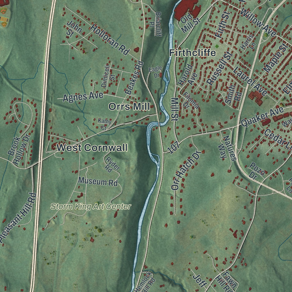 Close-up 2 of the Cornwall, New York map artwork