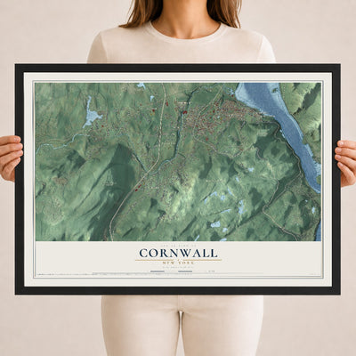 Cornwall, New York map print, 18" x 24" W/ Black Ayous Wood Frame mockup
