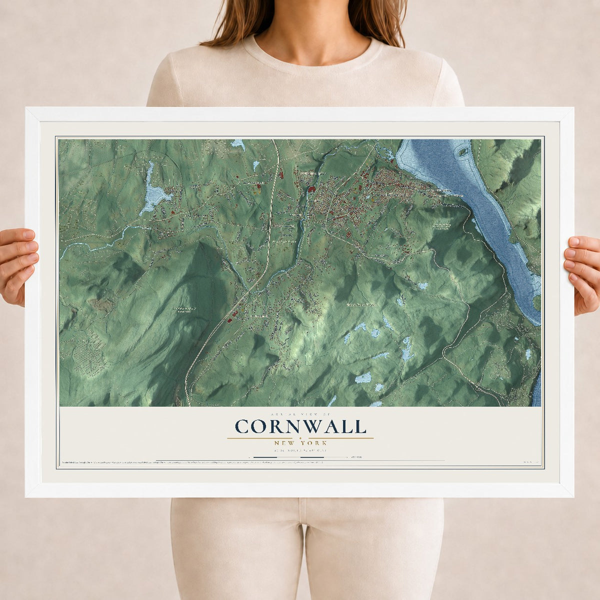 Cornwall, New York map print, 18" x 24" W/ White Ayous Wood Frame mockup