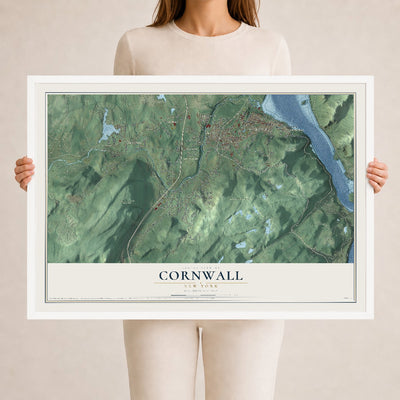 Cornwall, New York map print, 24" x 36" W/ White Ayous Wood Frame mockup