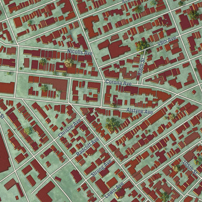 Close-up of the map of Corona, New York print showing street and building detail