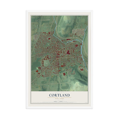 Cortland, New York map print, 12" x 18" W/ White Ayous Wood Frame mockup