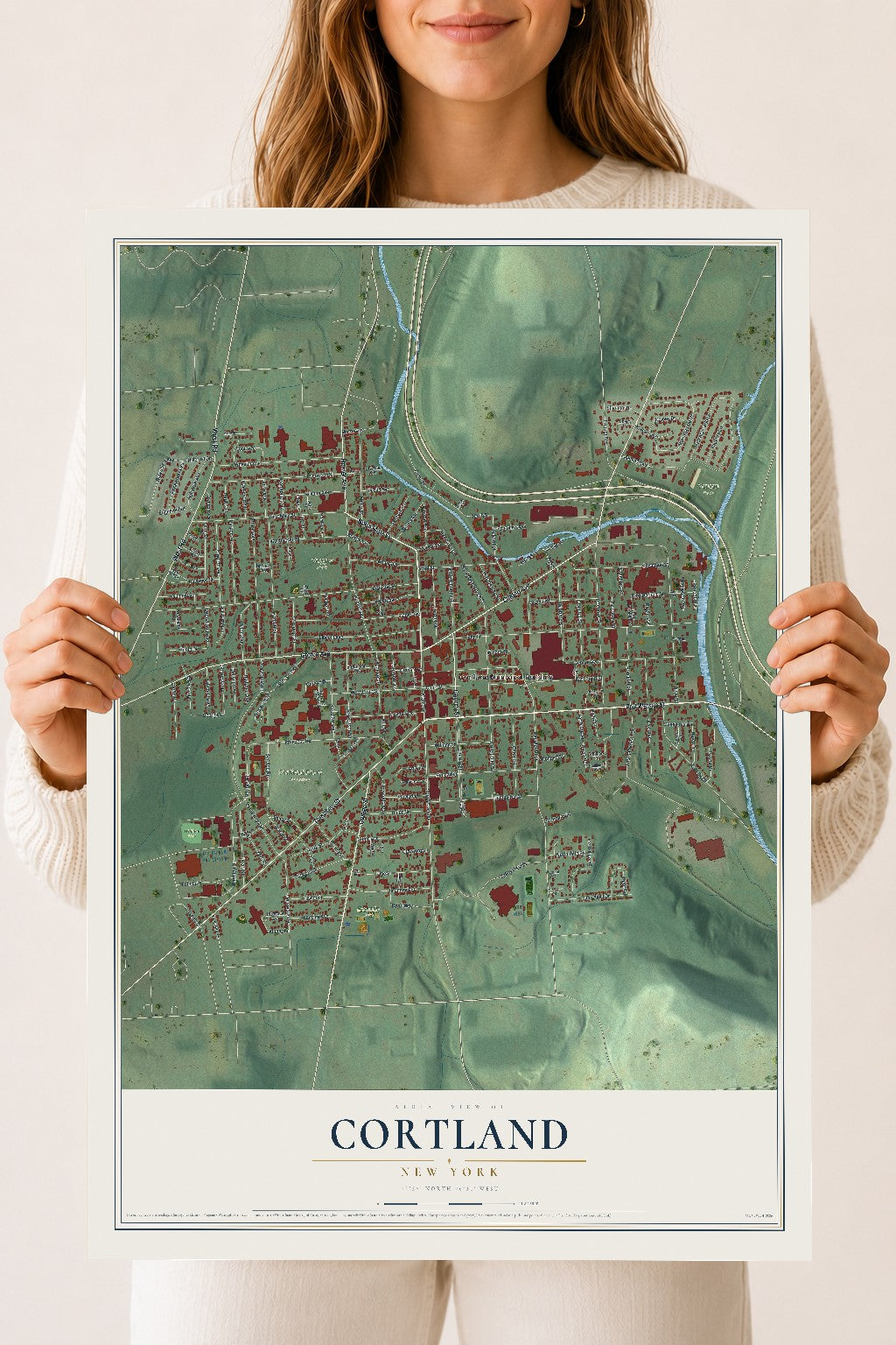 Cortland, New York map print, 18" x 24" Archival Matte Print mockup
