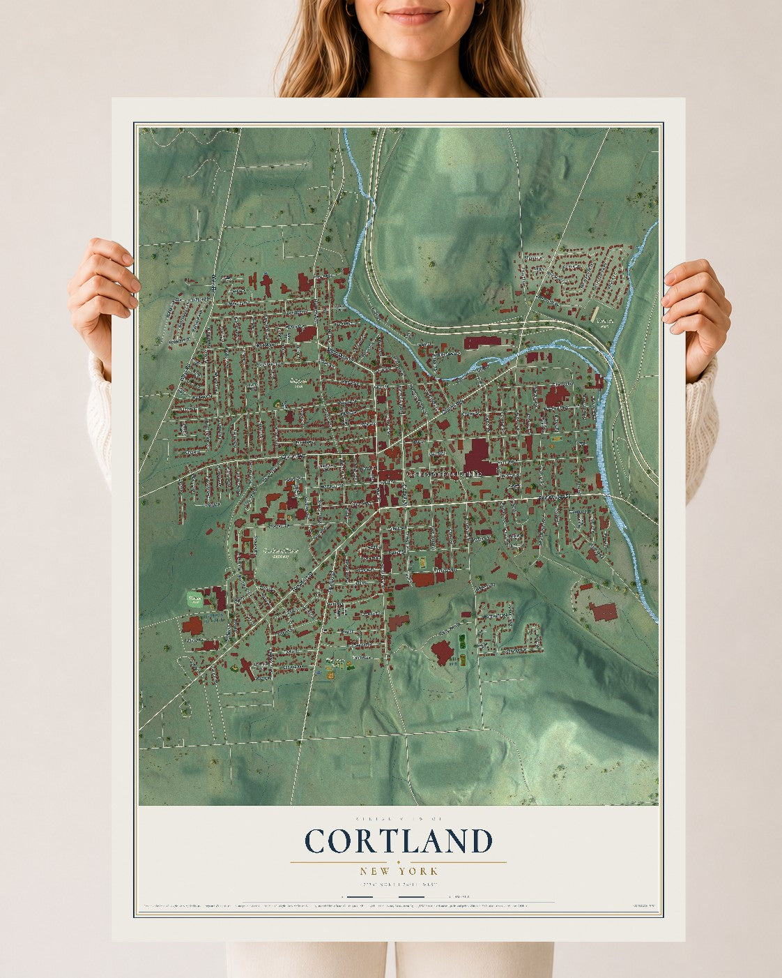 Cortland, New York map print, 24" x 36" Archival Matte Print mockup