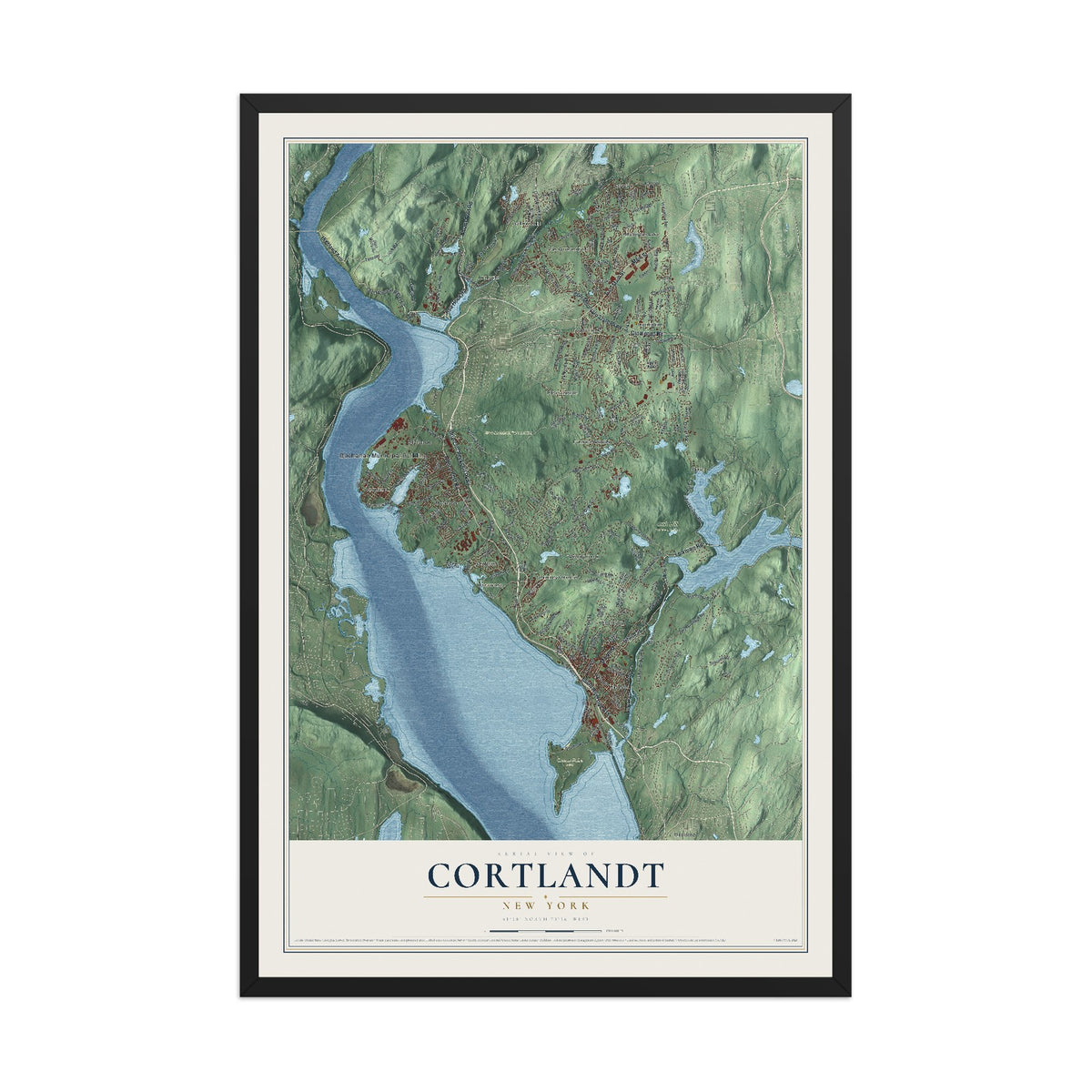 Cortlandt, New York map print, 12" x 18" W/ Black Ayous Wood Frame mockup