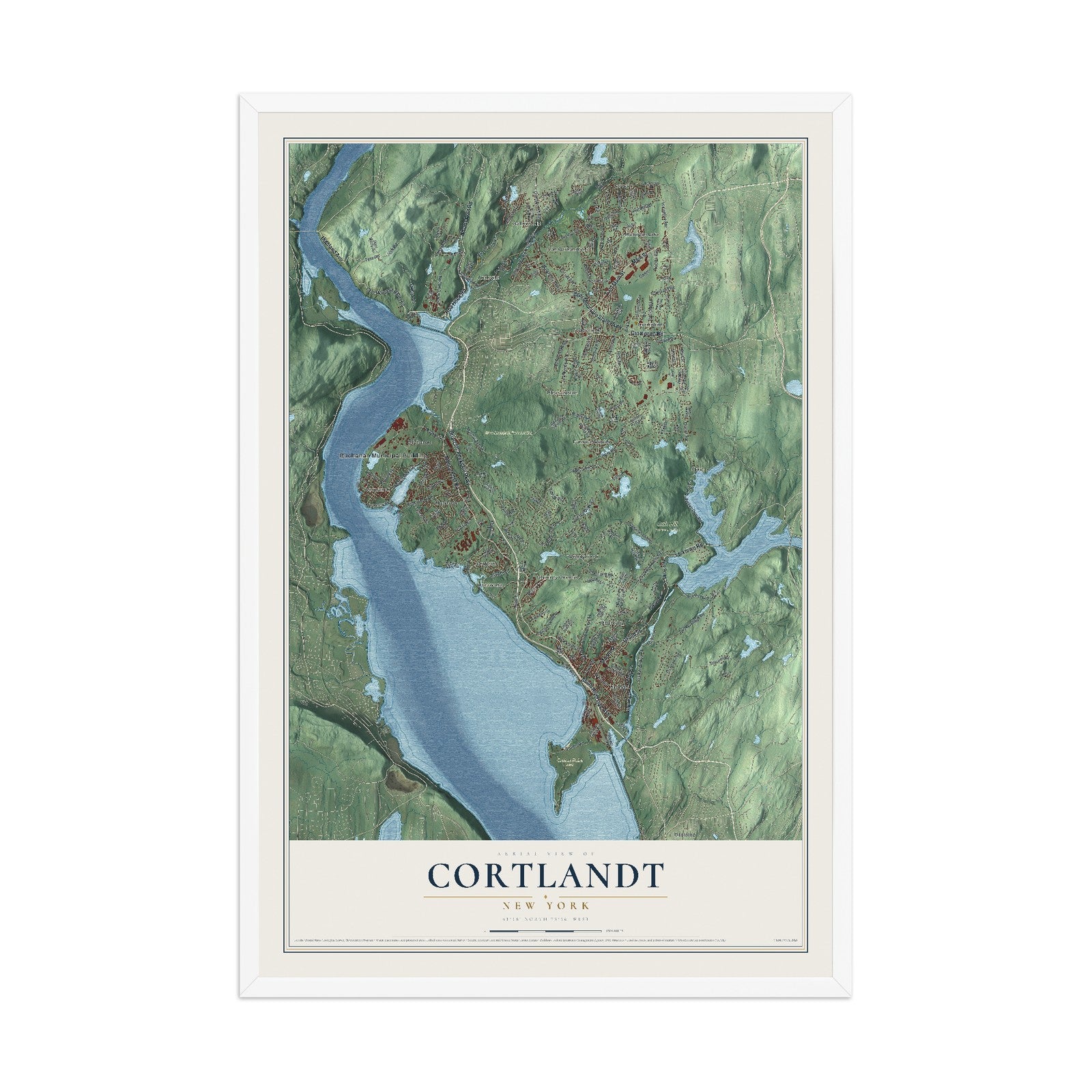 Cortlandt, New York map print, 12" x 18" W/ White Ayous Wood Frame mockup