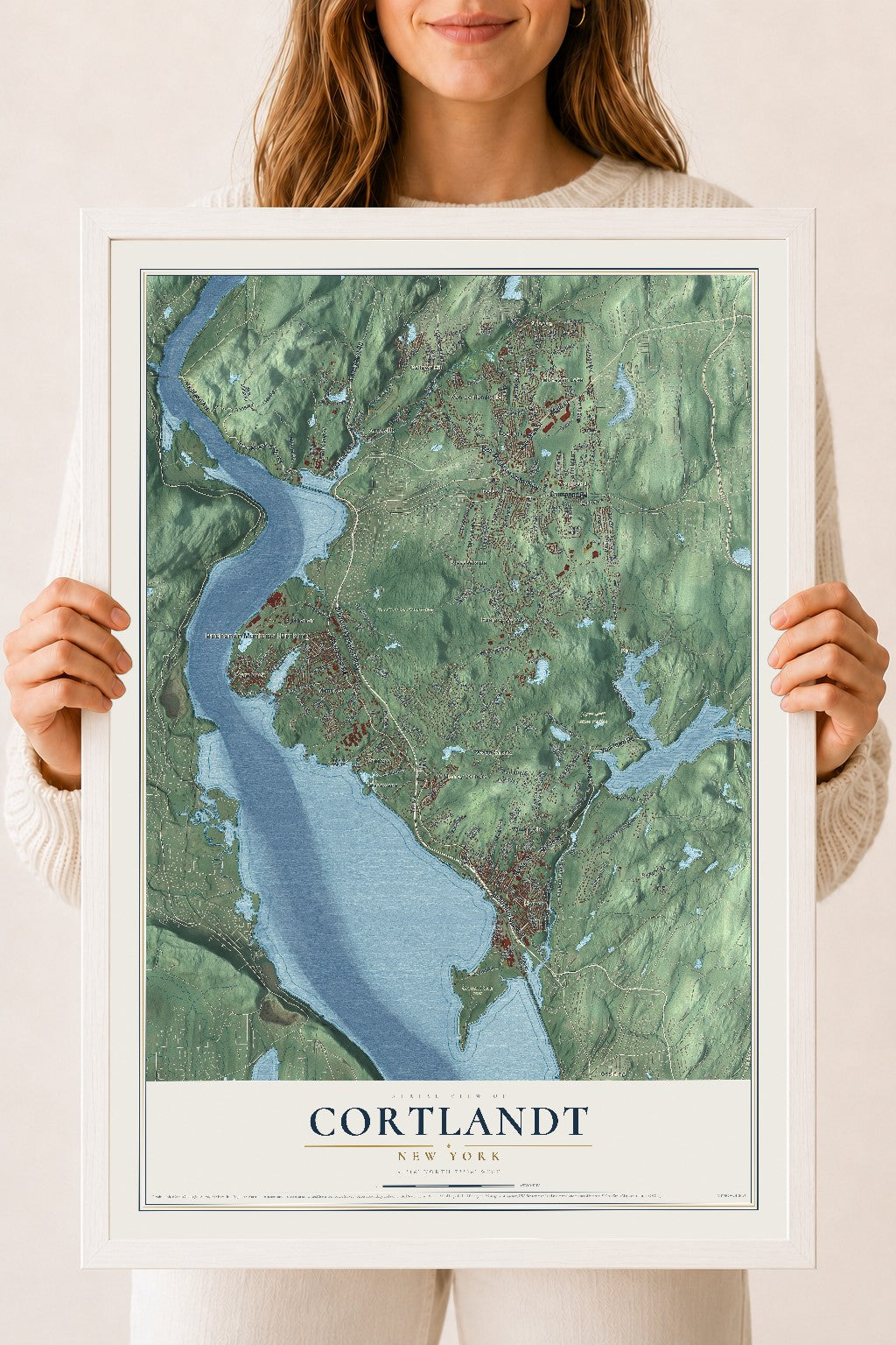 Cortlandt, New York map print, 18" x 24" W/ White Ayous Wood Frame mockup