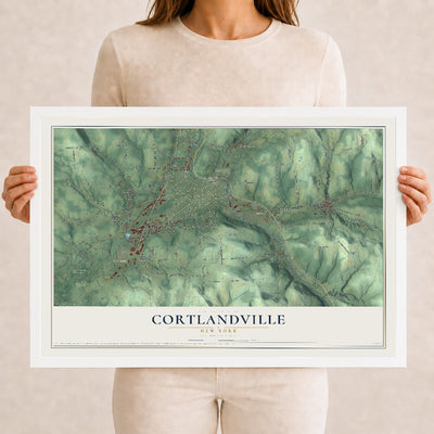 Cortlandville, New York map print, 12" x 18" W/ White Ayous Wood Frame mockup