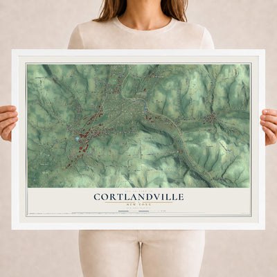 Cortlandville, New York map print, 18" x 24" W/ White Ayous Wood Frame mockup