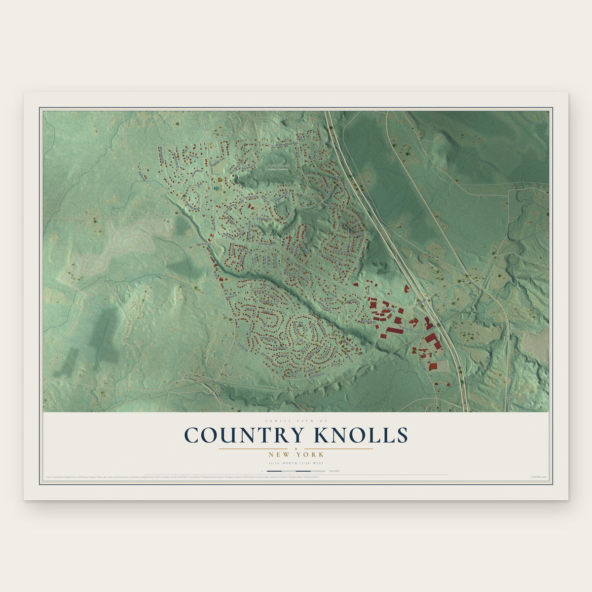 Country Knolls, New York map print, the full design