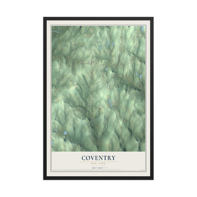 Coventry, New York map print, 12" x 18" W/ Black Ayous Wood Frame mockup