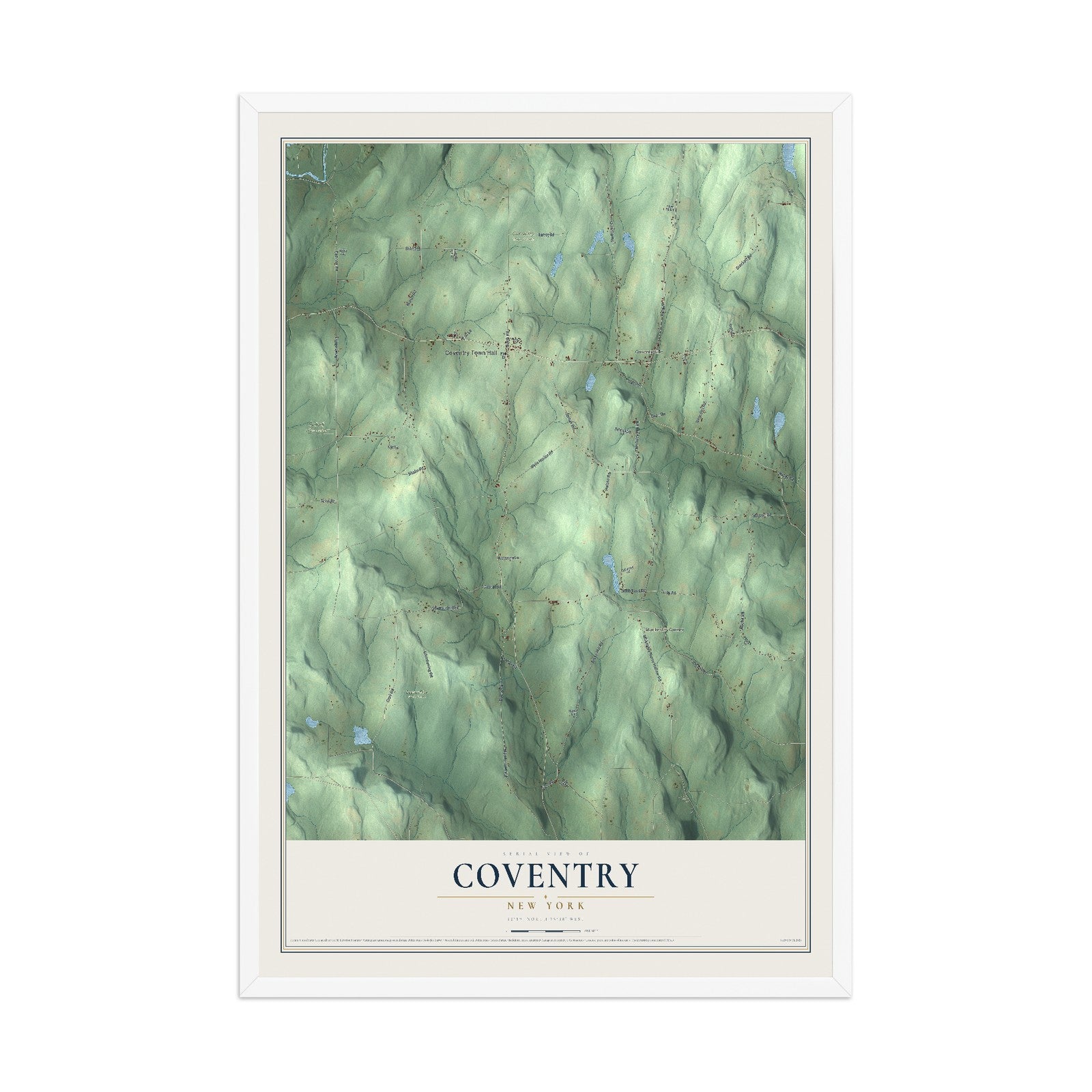 Coventry, New York map print, 12" x 18" W/ White Ayous Wood Frame mockup