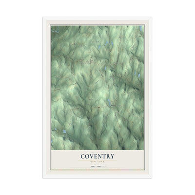 Coventry, New York map print, 12" x 18" W/ White Ayous Wood Frame mockup