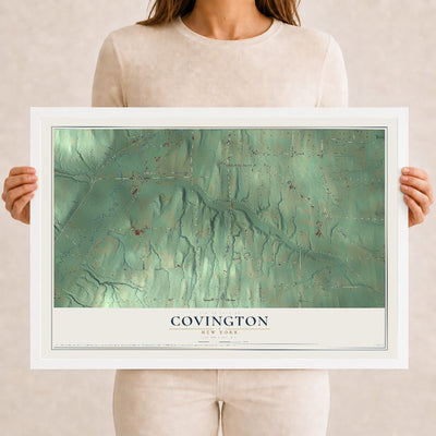 Covington, New York map print, 12" x 18" W/ White Ayous Wood Frame mockup